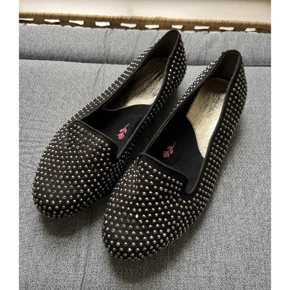 Ros Hommerson Octavia Black Suede Silver Studded Flats Size 7.5